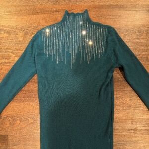 Bedazzled Teal Turtleneck